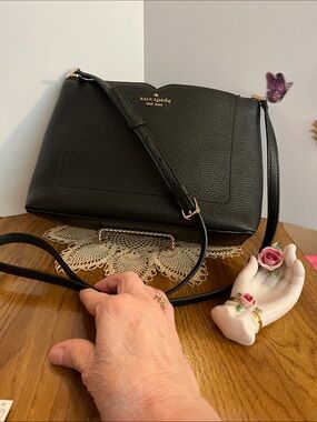 kate spade Harlow Black Pebbled Leather Crossbody with Gold Hardware